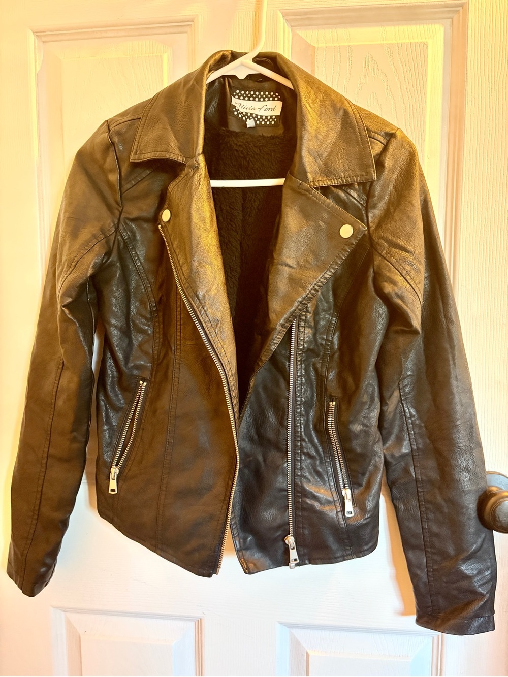 Alivia Ford Black Faux Leather Moto Jacket | Vegan Leather Biker Coat